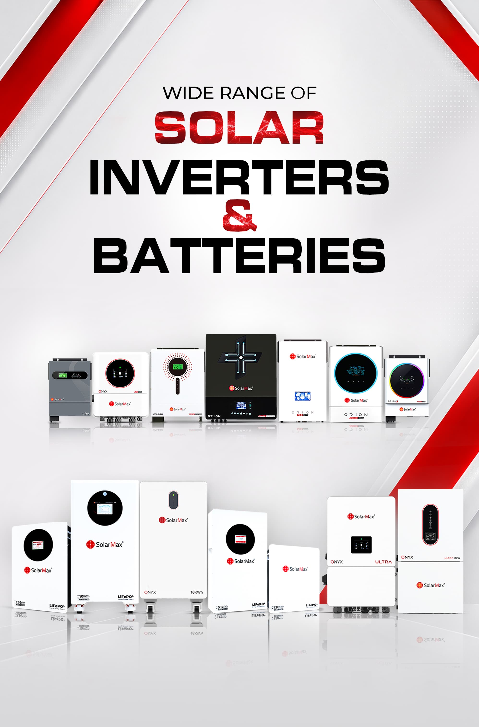 Wide range of SolarMax solar inverters and batteries